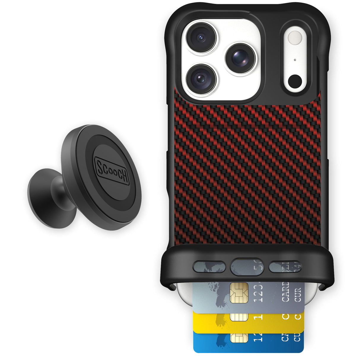 Wingmate Red Carbon Fiber for iPhone 18 Pro — Starter Bundle