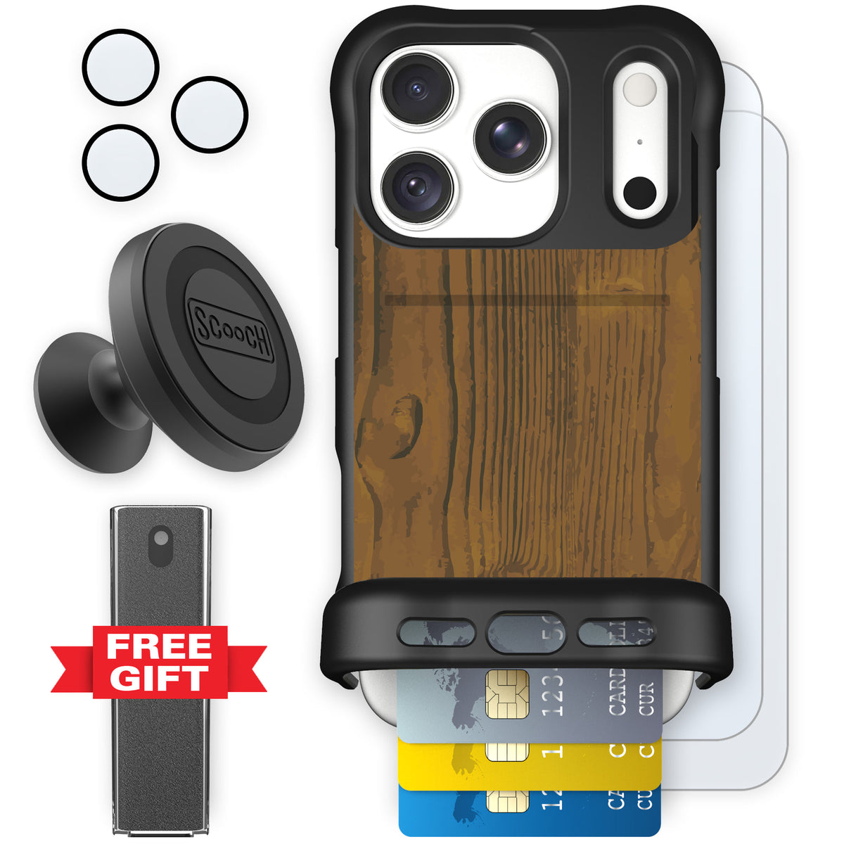 Wingmate Wood Grain for iPhone 18 Pro — Defender Bundle