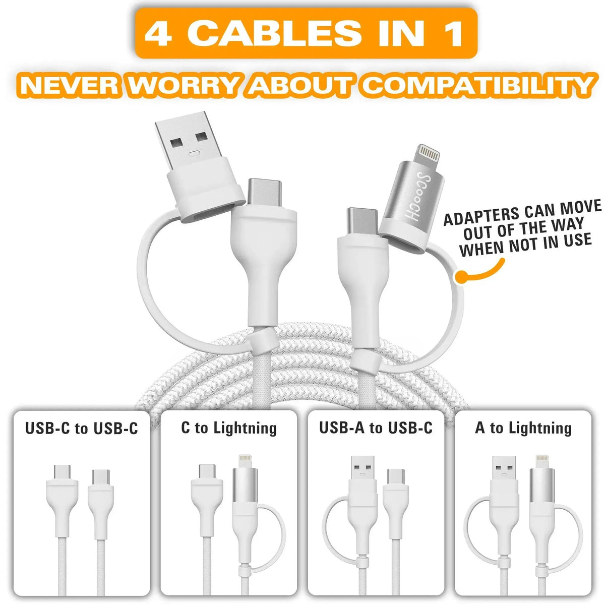 scoochzza-JuiceCord 4-in-1 - 60W Charging Cable (4FT) with USB-A, USB-C, and Lightning-