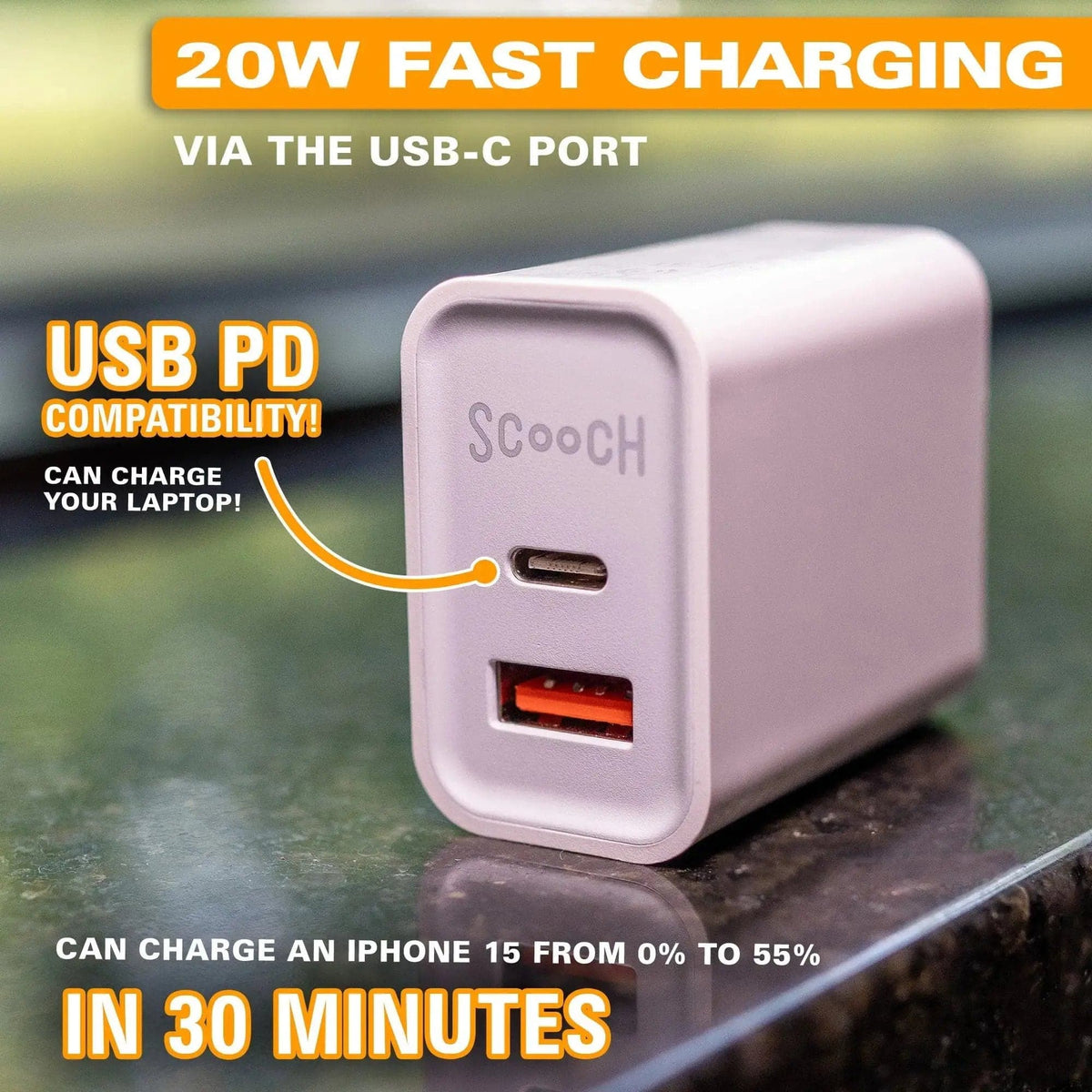 scoochzza-20W Fast Charger with USB-A and USB-C Ports-