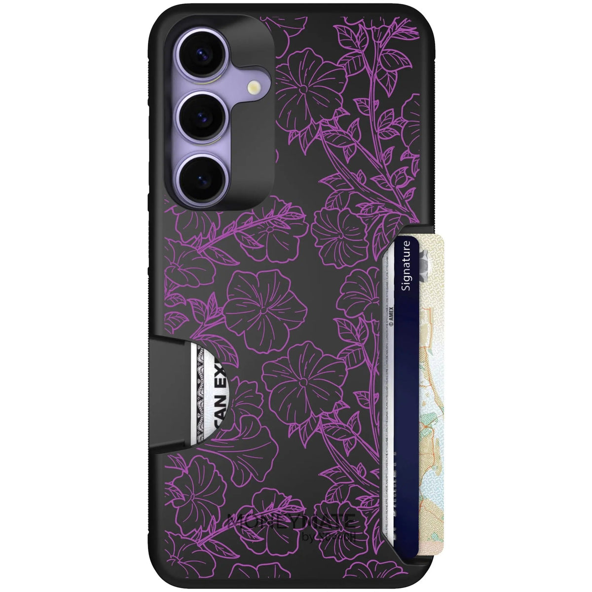scoochzza Moneymate in Purple Petunias | Slim Wallet Case with Card Holder - Galaxy S25+ Case Only