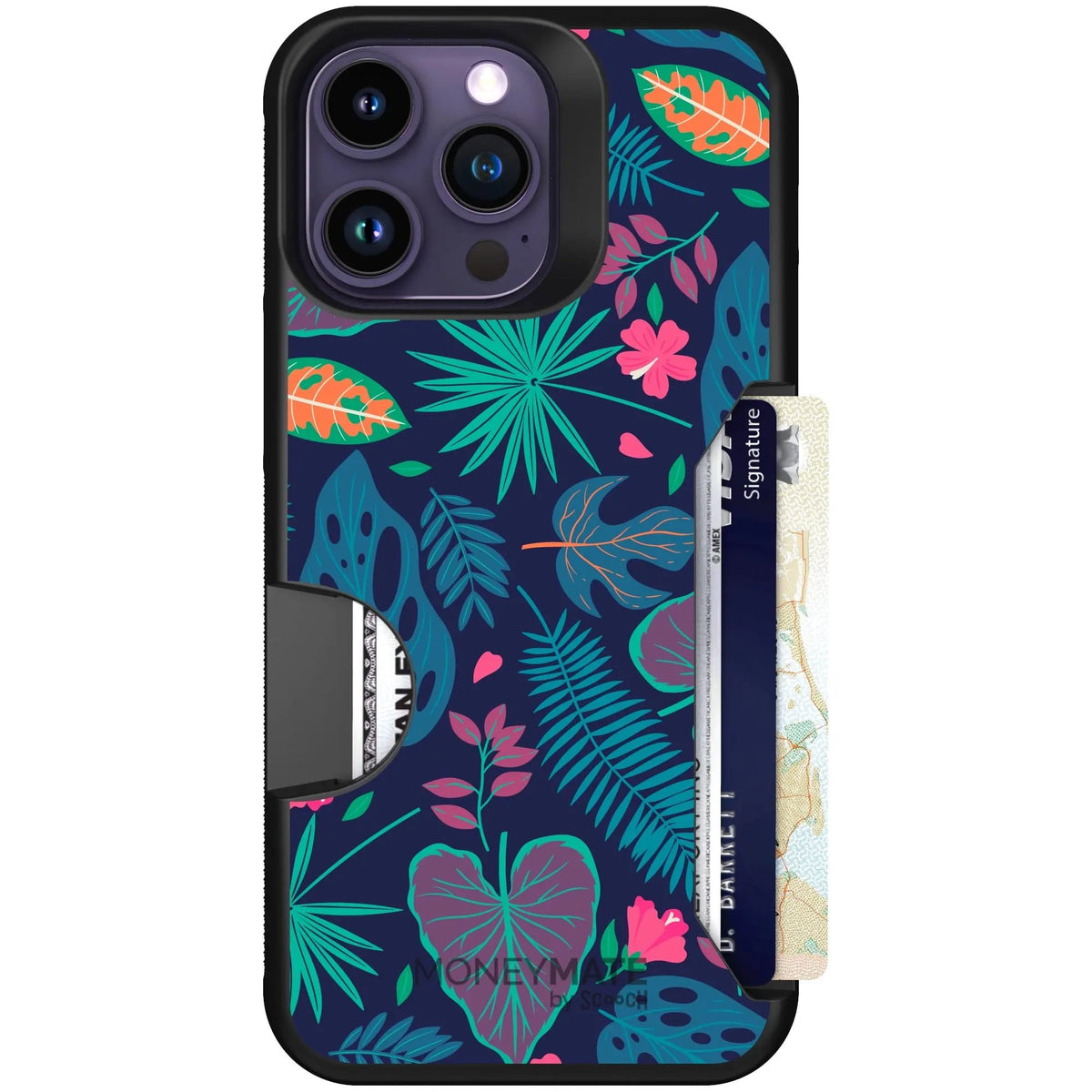 scoochzza Moneymate in Tropical Leaves | Slim Wallet Case with Card Holder - iPhone 14 Pro Max Case Only