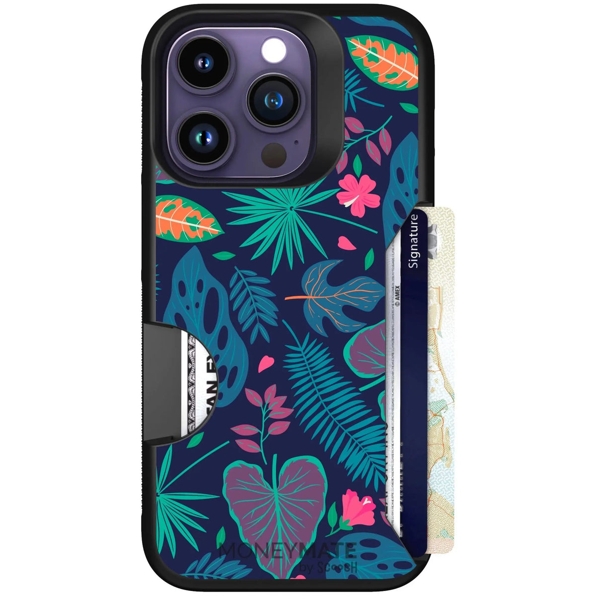 scoochzza Moneymate in Tropical Leaves | Slim Wallet Case with Card Holder - iPhone 14 Pro Case Only