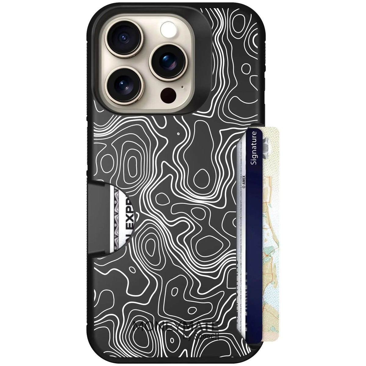scoochzza Moneymate in Topography | Slim Wallet Case with Card Holder - iPhone 15 Pro Case Only