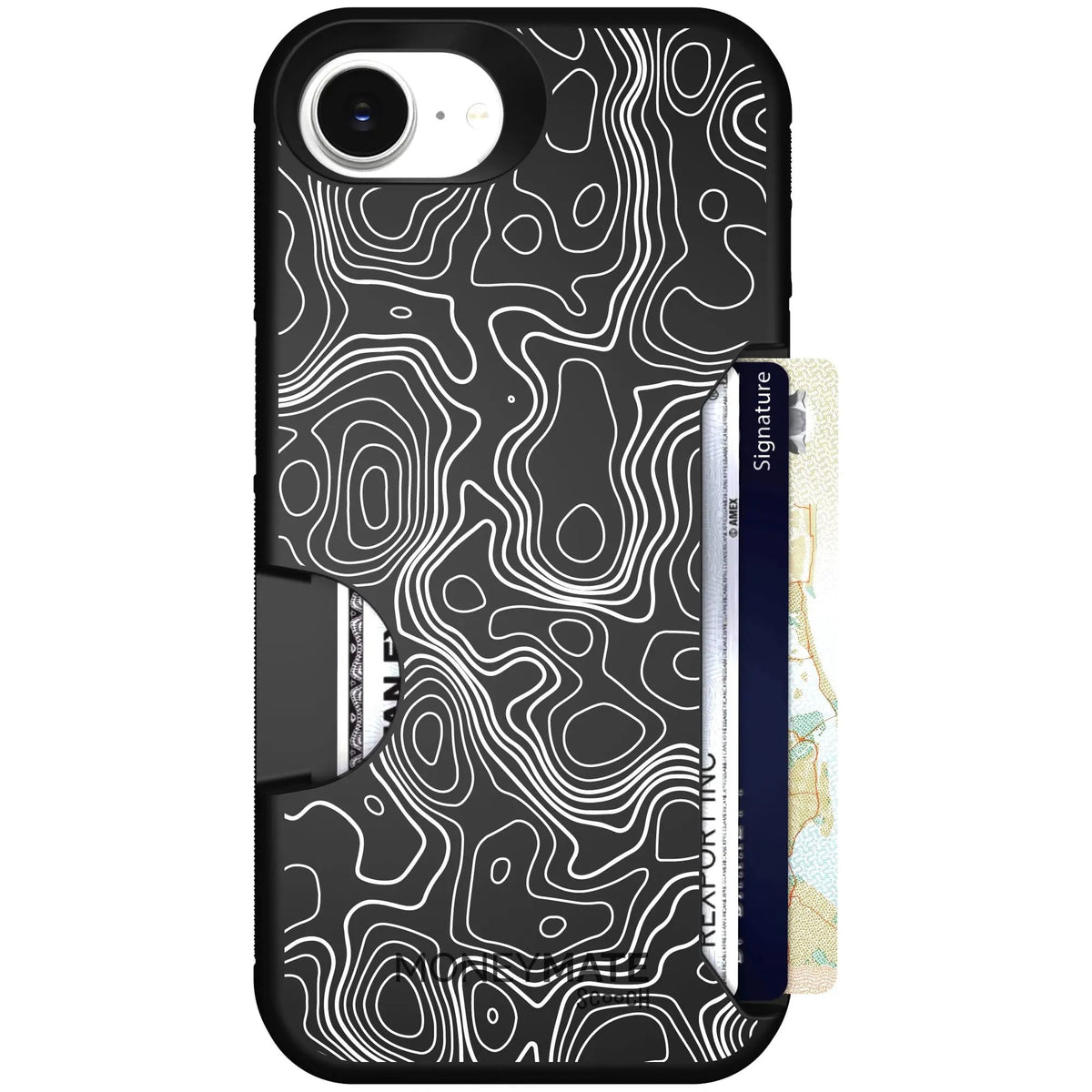 scoochzza Moneymate in Topography | Slim Wallet Case with Card Holder - iPhone 16e Case Only
