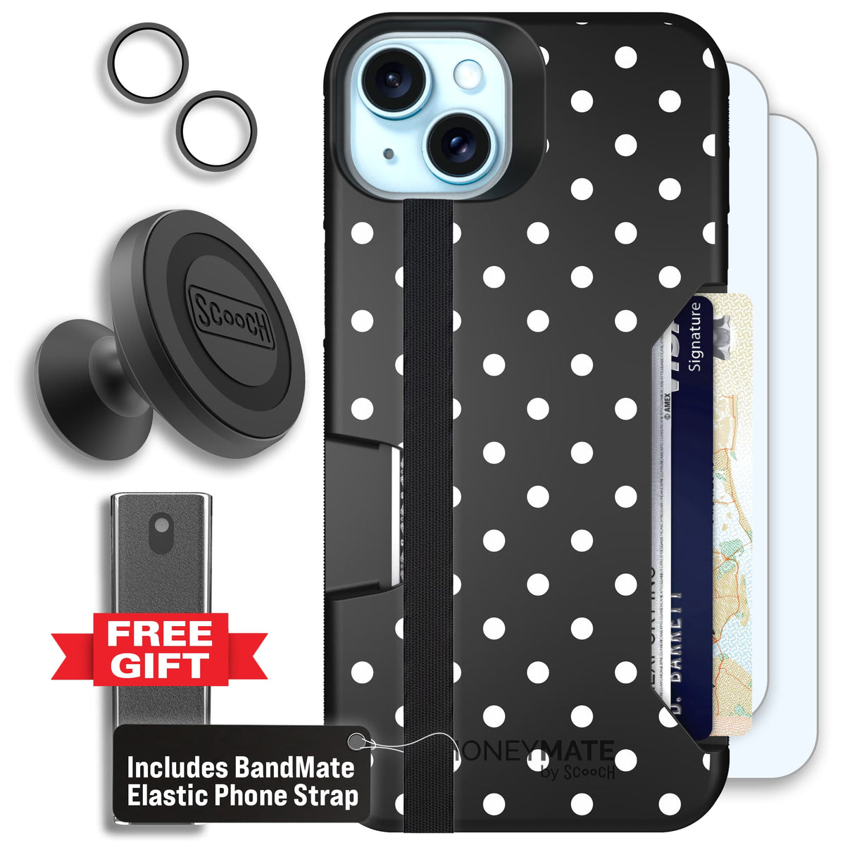 Moneymate - iPhone 15 Plus - Polka Dots - Defender Bundle