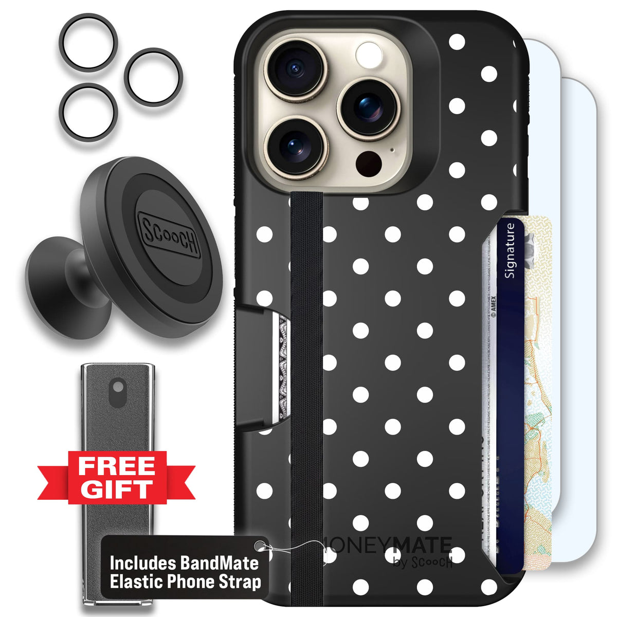 Moneymate - iPhone 15 Pro - Polka Dots - Defender Bundle