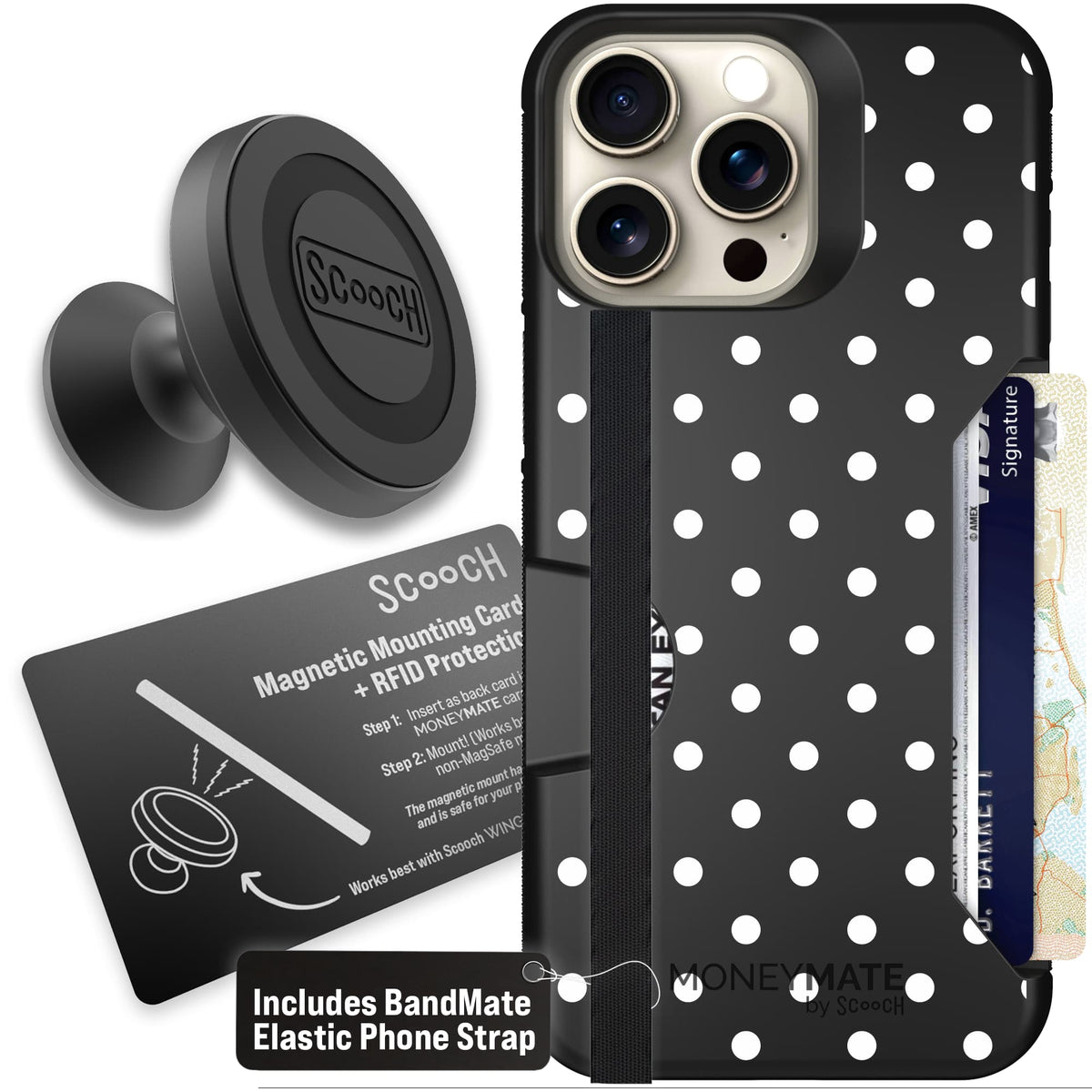 Moneymate - iPhone 15 Pro Max - Polka Dots - Starter Bundle
