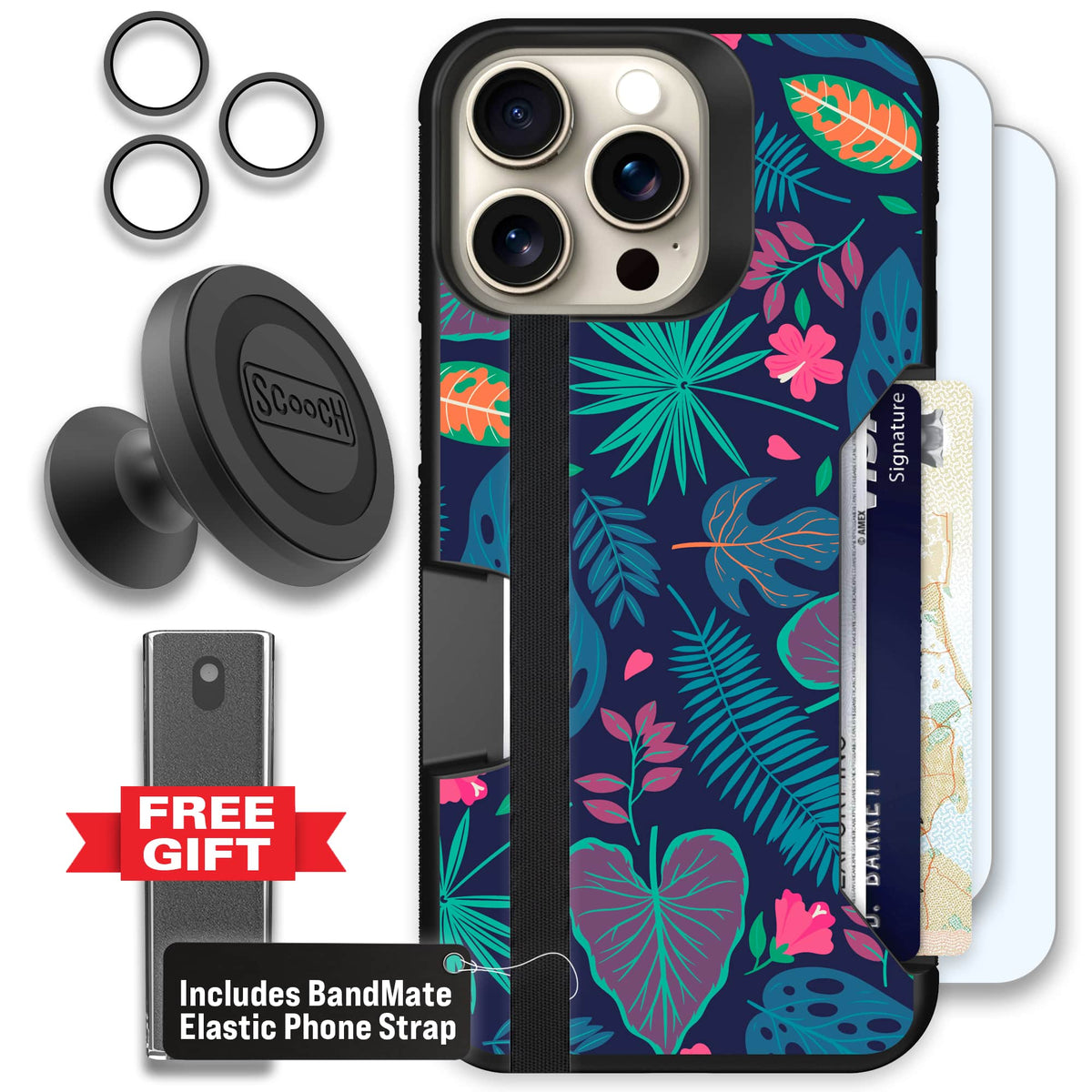 Moneymate - iPhone 15 Pro Max - Tropical Leaves - Defender Bundle