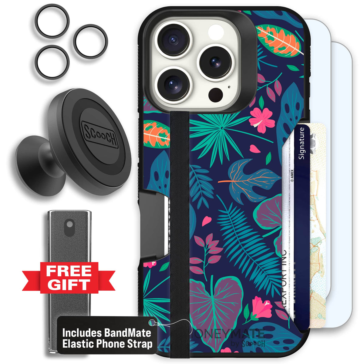 Moneymate - iPhone 16 Pro - Tropical Leaves - Defender Bundle