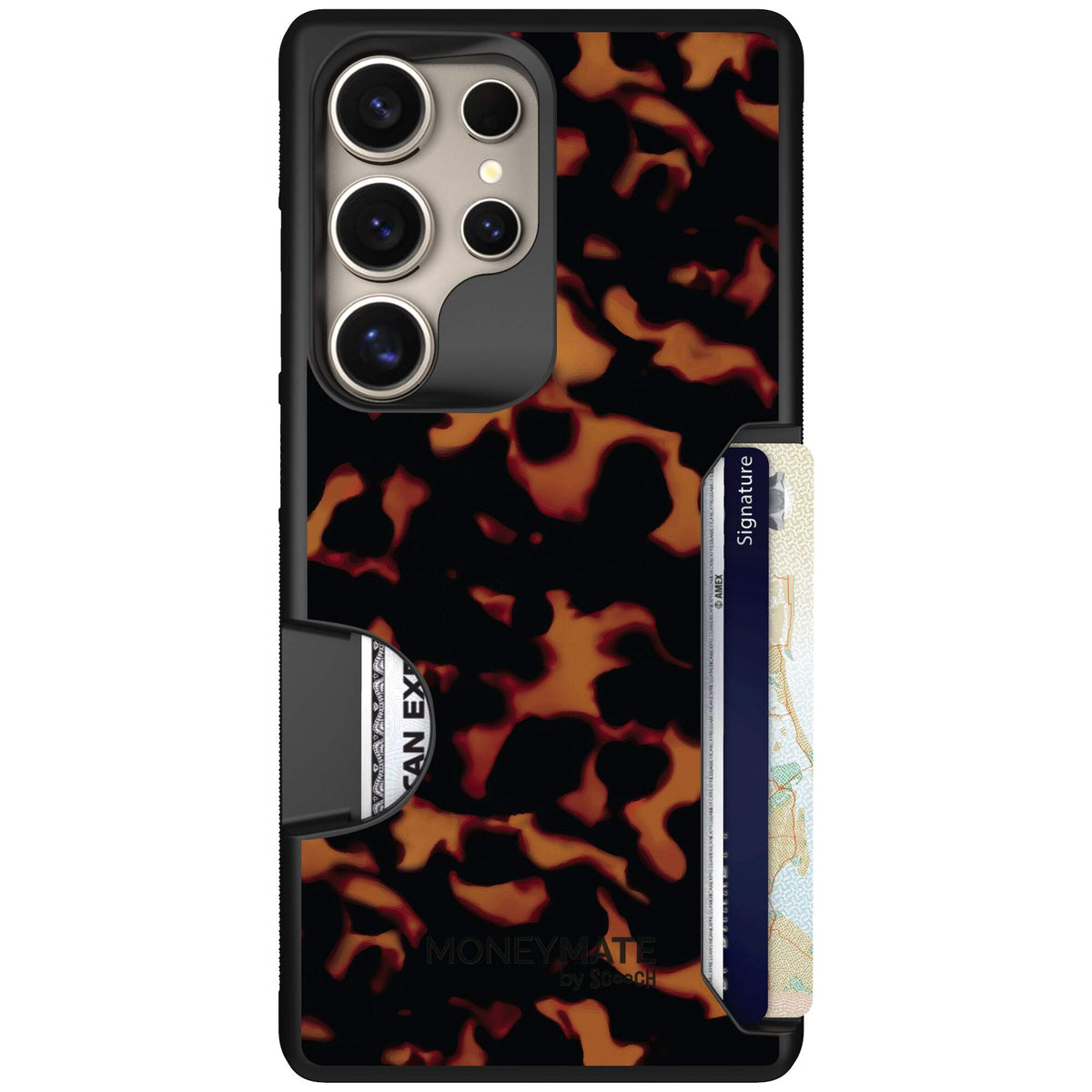Tortoise Shell amber brown and black mottled pattern on a scoochzza Moneymate case for Galaxy S25 Ultra