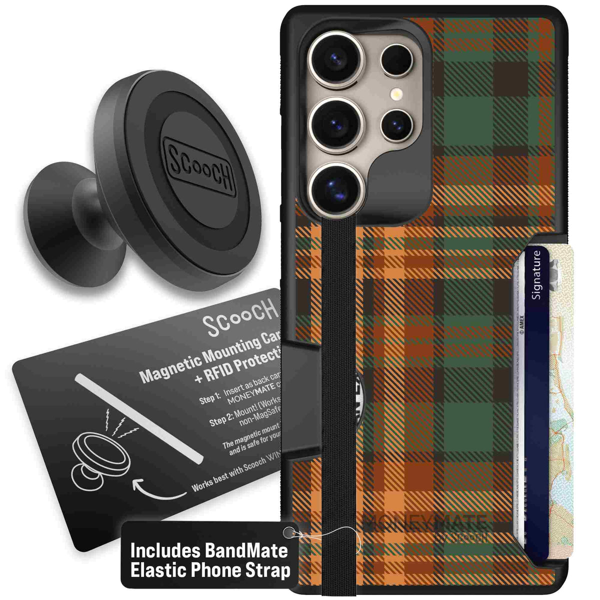 Fall Flannel orange and brown plaid pattern on a scoochzza Moneymate case for Galaxy S25 Ultra - Starter Bundle