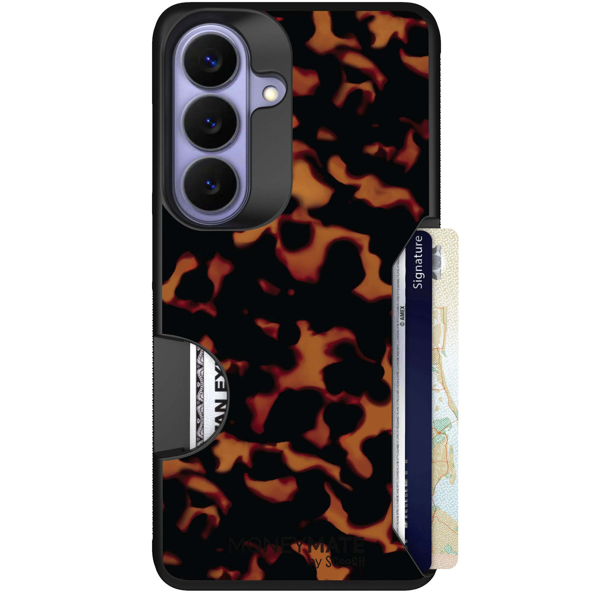 Tortoise Shell amber brown and black mottled pattern on a scoochzza Moneymate case for Galaxy S26