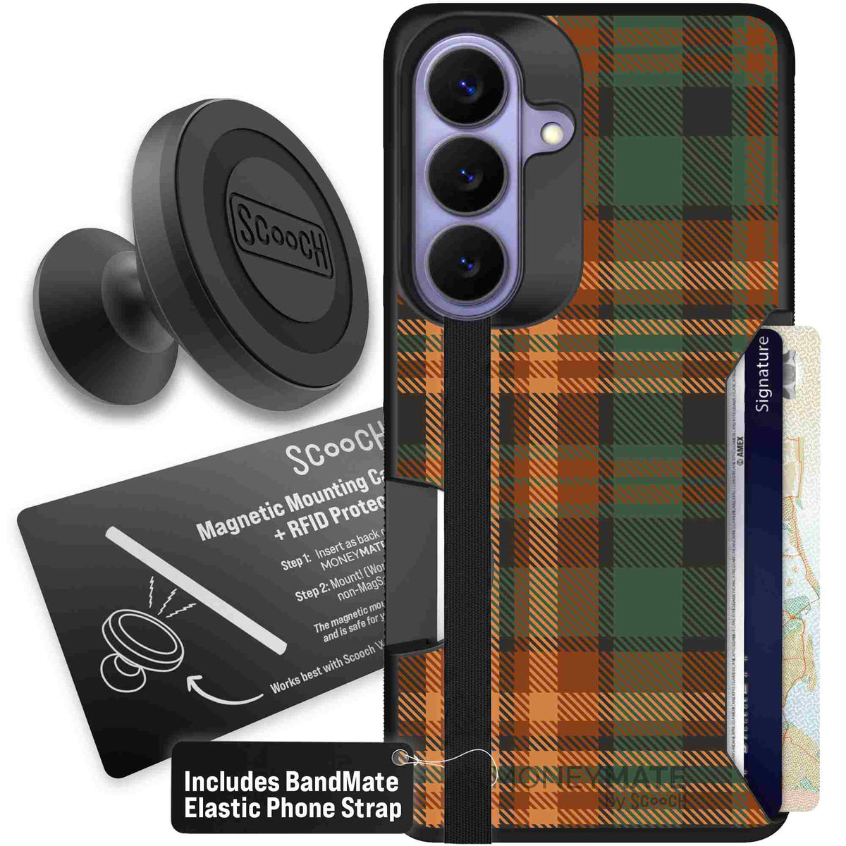 Fall Flannel orange and brown plaid pattern on a scoochzza Moneymate case for Galaxy S26 - Starter Bundle