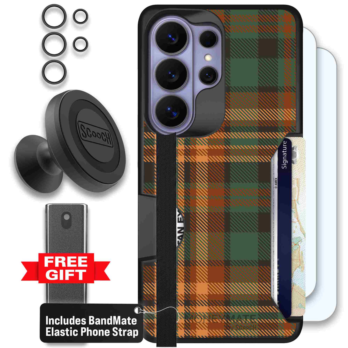 Fall Flannel orange and brown plaid pattern on a scoochzza Moneymate case for Galaxy S26 Ultra - Defender Bundle