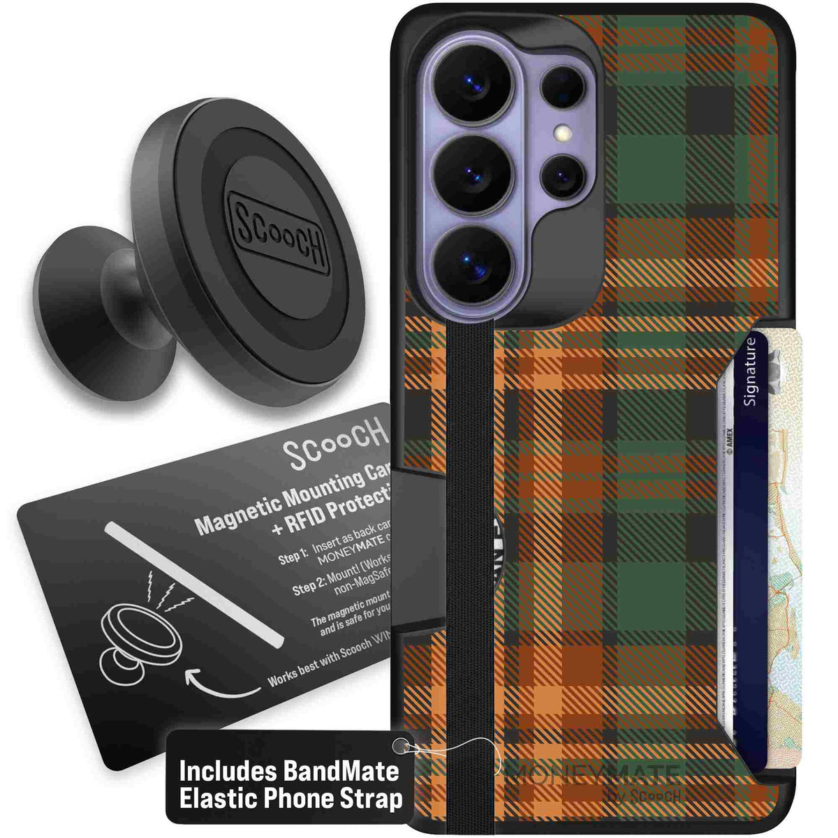 Fall Flannel orange and brown plaid pattern on a scoochzza Moneymate case for Galaxy S26 Ultra - Starter Bundle