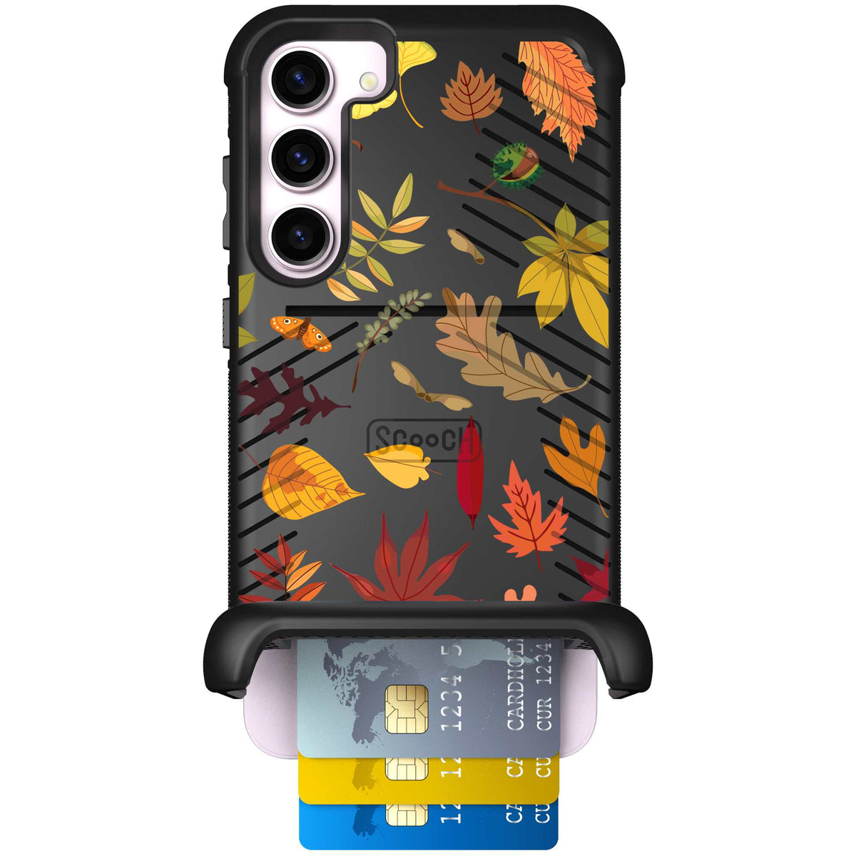 Autumn Leaves multicolored fall foliage pattern on a charcoal scoochzza Wingmate case for Galaxy S23+
