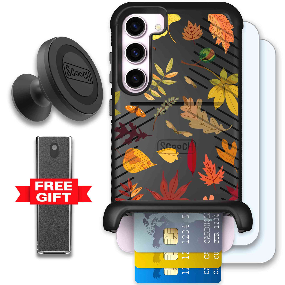 Autumn Leaves multicolored fall foliage pattern on a charcoal scoochzza Wingmate case for Galaxy S23+ - Defender Bundle