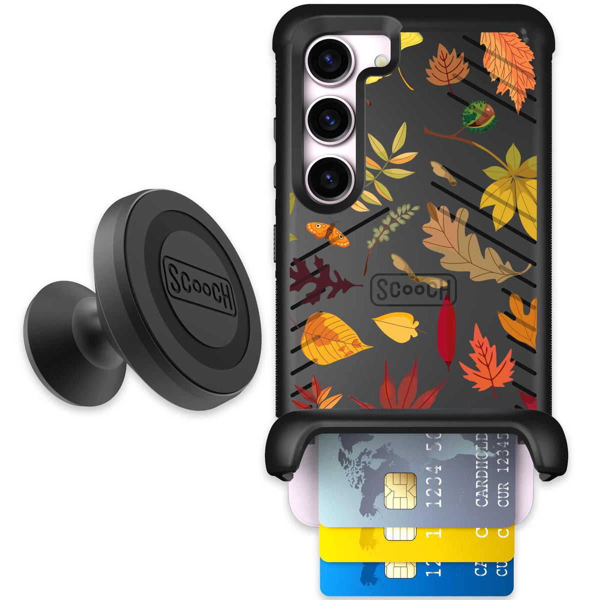 Autumn Leaves multicolored fall foliage pattern on a charcoal scoochzza Wingmate case for Galaxy S23 - Starter Bundle