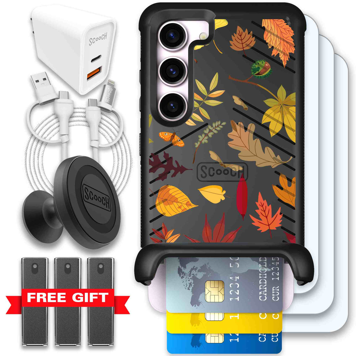 Autumn Leaves multicolored fall foliage pattern on a charcoal scoochzza Wingmate case for Galaxy S23 - Ultimate Bundle