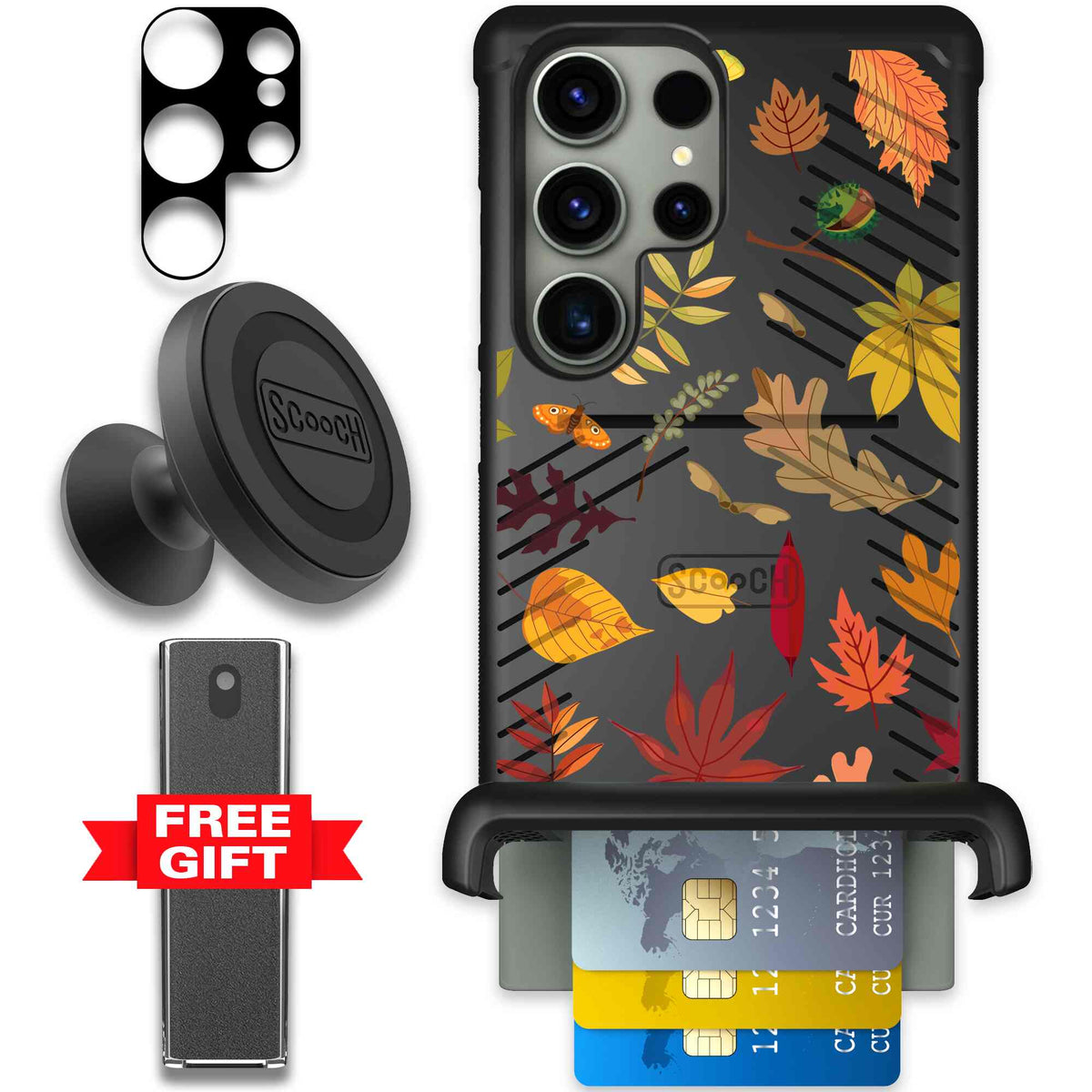 Autumn Leaves multicolored fall foliage pattern on a charcoal scoochzza Wingmate case for Galaxy S23 Ultra - Defender Bundle