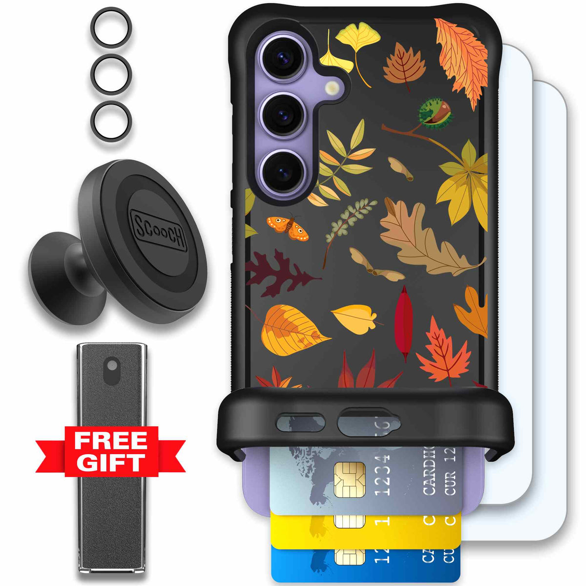Autumn Leaves multicolored fall foliage pattern on a charcoal scoochzza Wingmate case for Galaxy S24 - Defender Bundle