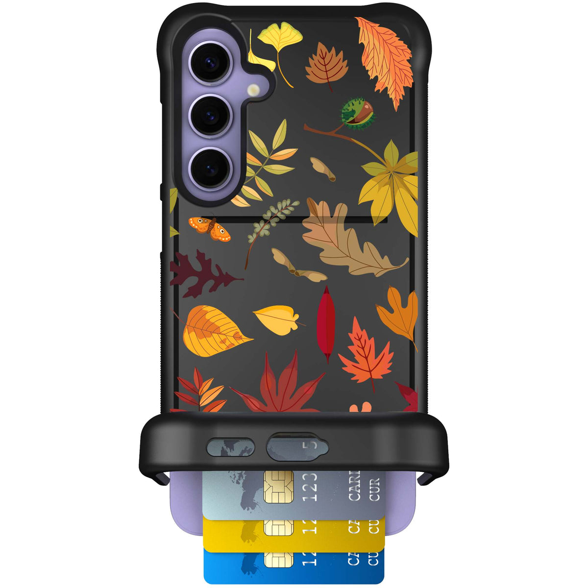 Autumn Leaves multicolored fall foliage pattern on a charcoal scoochzza Wingmate case for Galaxy S24+