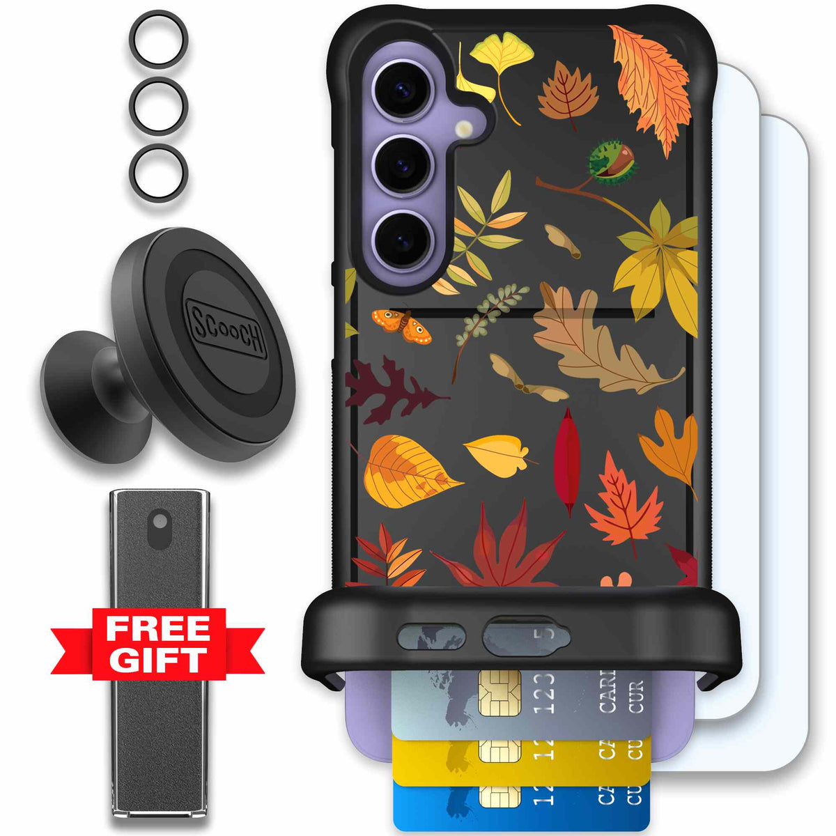 Autumn Leaves multicolored fall foliage pattern on a charcoal scoochzza Wingmate case for Galaxy S24+ - Defender Bundle