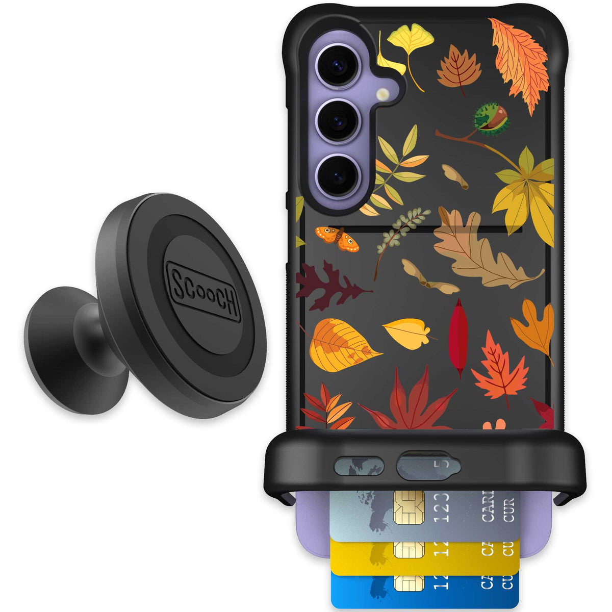 Autumn Leaves multicolored fall foliage pattern on a charcoal scoochzza Wingmate case for Galaxy S24+ - Starter Bundle