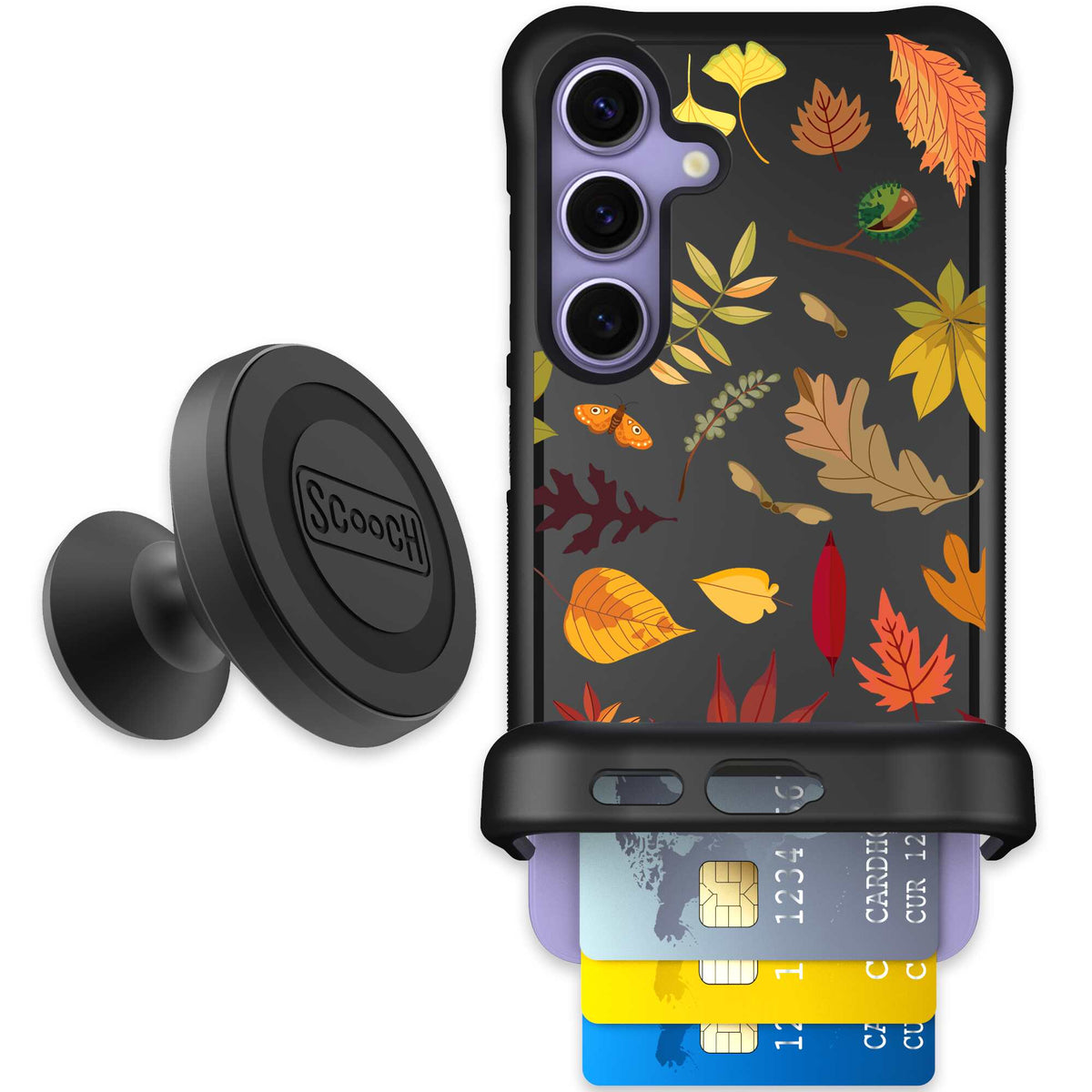 Autumn Leaves multicolored fall foliage pattern on a charcoal scoochzza Wingmate case for Galaxy S24 - Starter Bundle