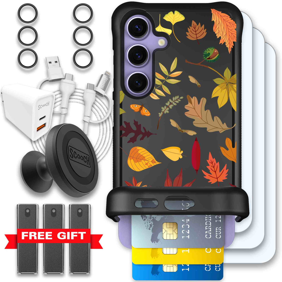 Autumn Leaves multicolored fall foliage pattern on a charcoal scoochzza Wingmate case for Galaxy S24 - Ultimate Bundle