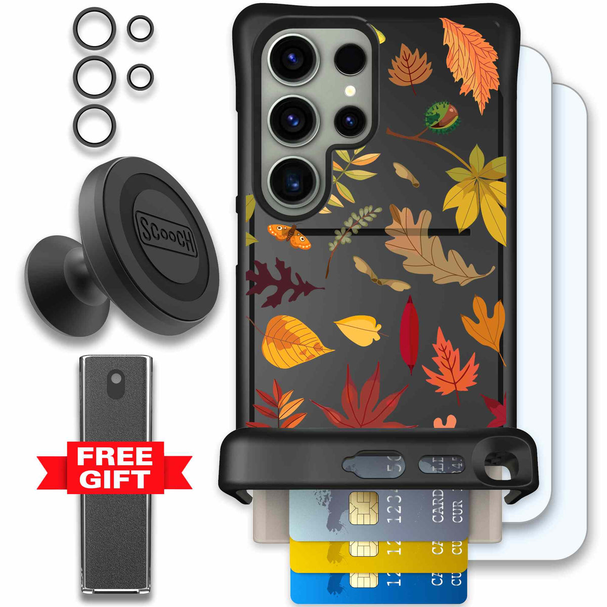Autumn Leaves multicolored fall foliage pattern on a charcoal scoochzza Wingmate case for Galaxy S24 Ultra - Defender Bundle