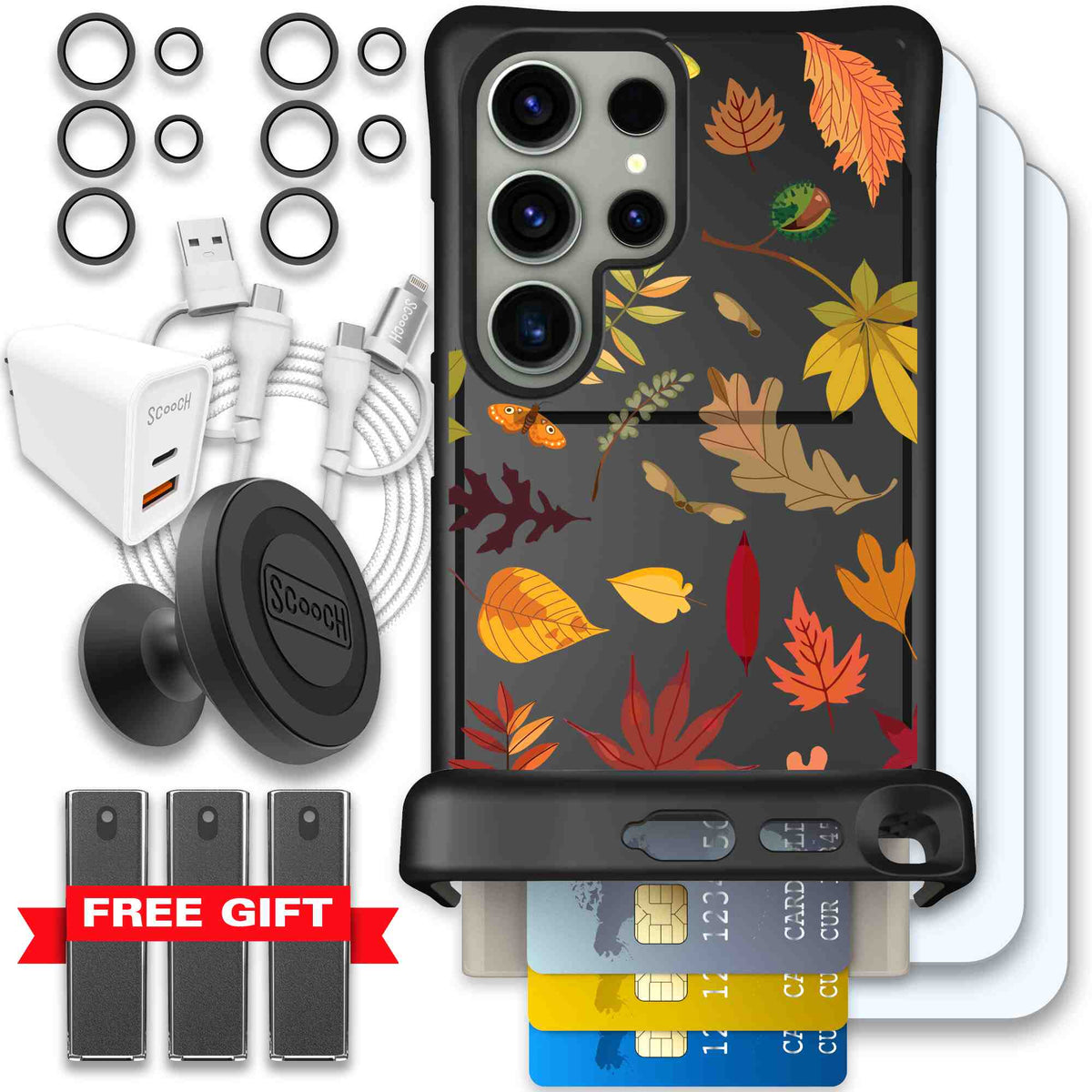 Autumn Leaves multicolored fall foliage pattern on a charcoal scoochzza Wingmate case for Galaxy S24 Ultra - Ultimate Bundle