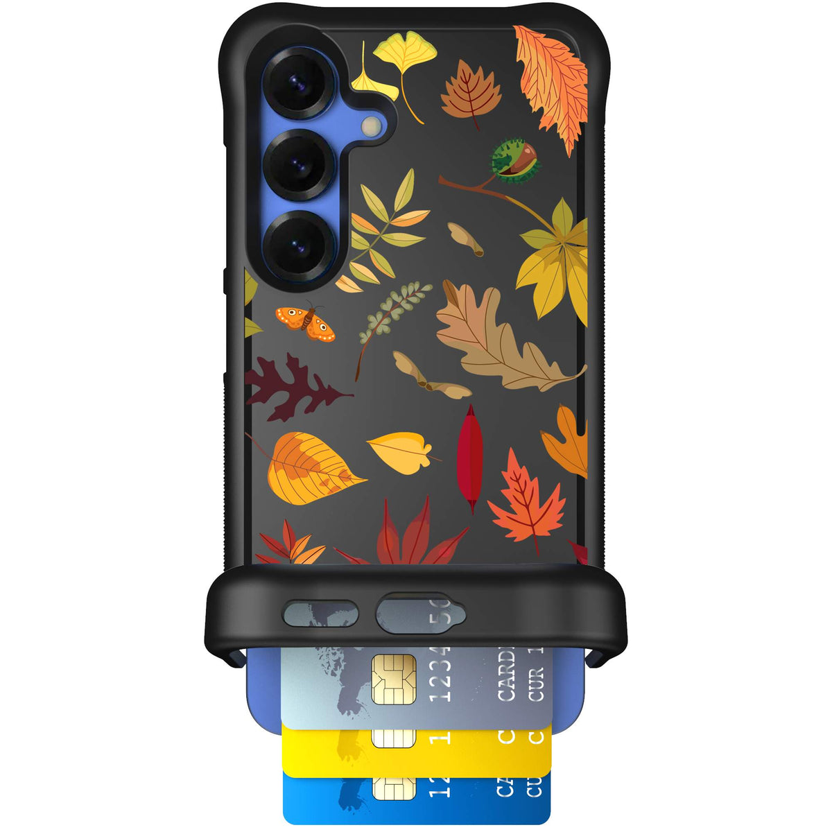 Autumn Leaves multicolored fall foliage pattern on a charcoal scoochzza Wingmate case for Galaxy S25