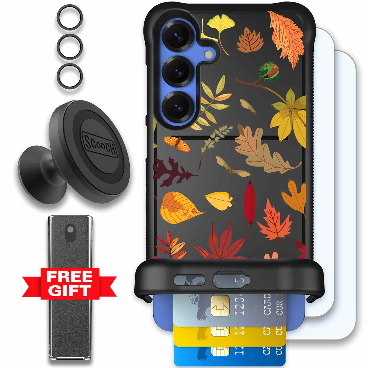 Autumn Leaves multicolored fall foliage pattern on a charcoal scoochzza Wingmate case for Galaxy S25+ - Defender Bundle