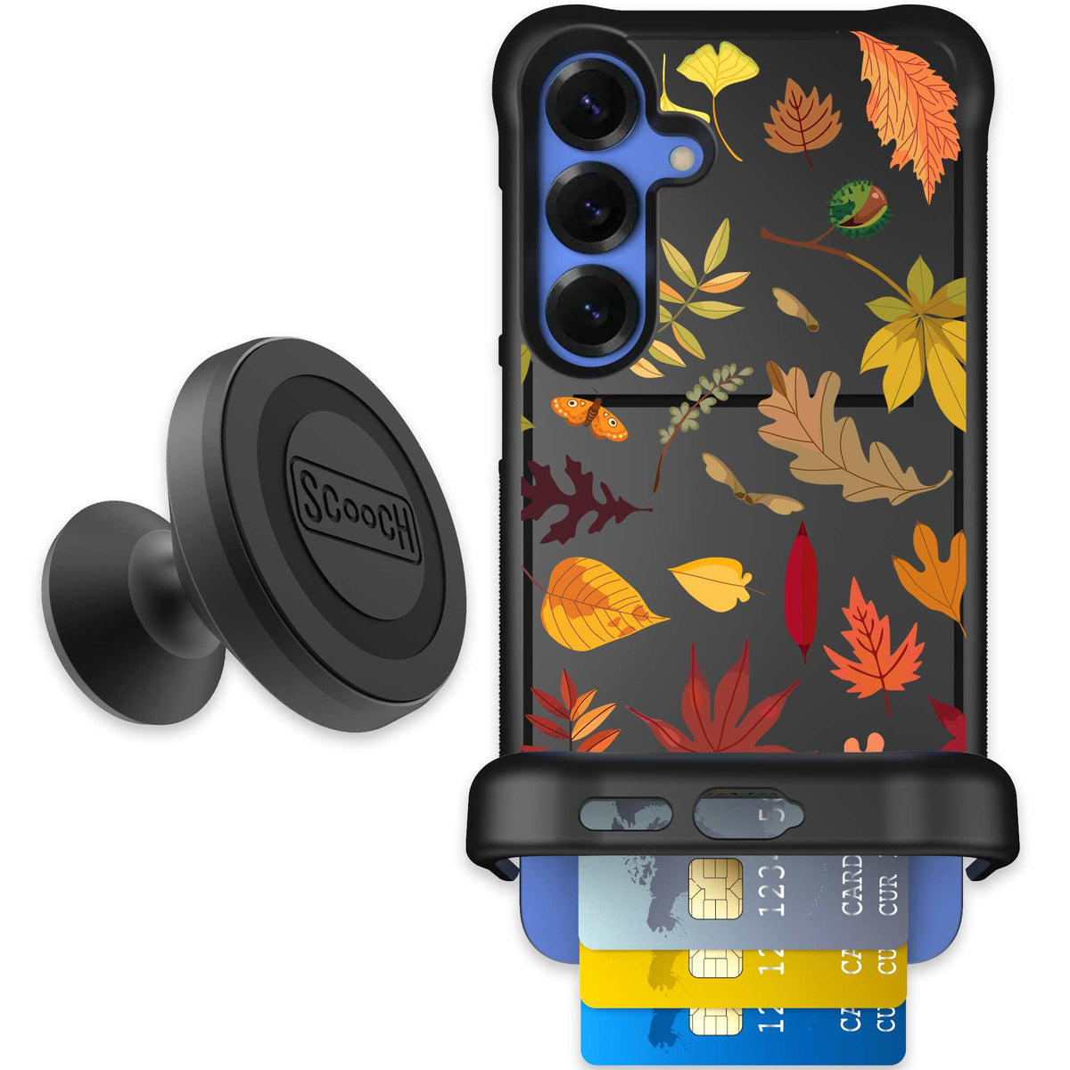 Autumn Leaves multicolored fall foliage pattern on a charcoal scoochzza Wingmate case for Galaxy S25+ - Starter Bundle