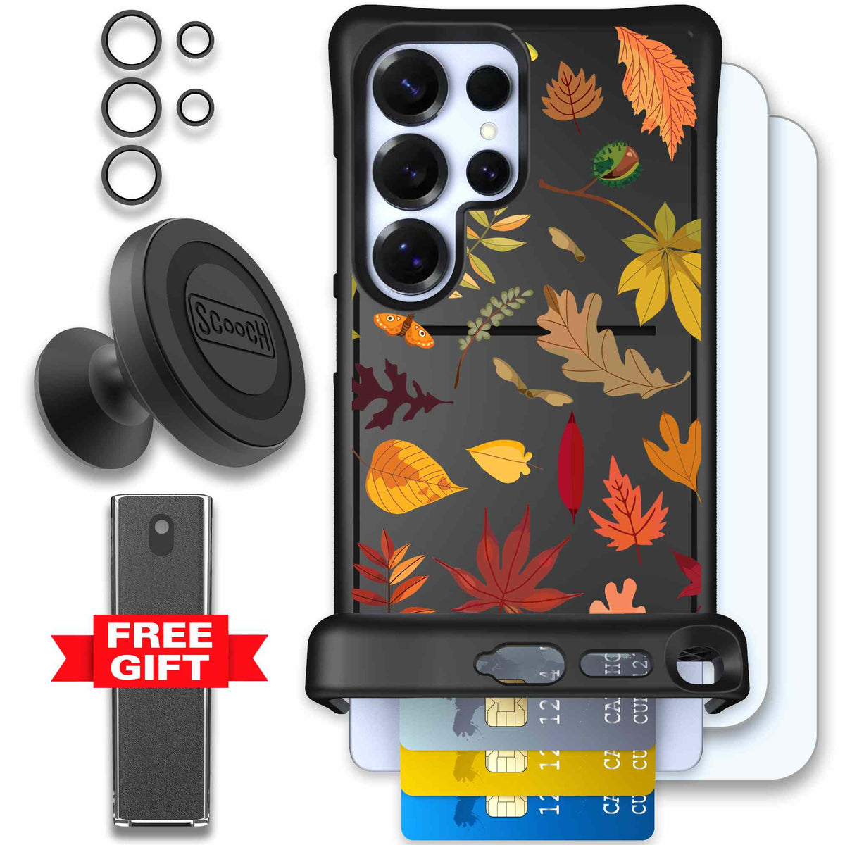 Autumn Leaves multicolored fall foliage pattern on a charcoal scoochzza Wingmate case for Galaxy S25 Ultra - Defender Bundle