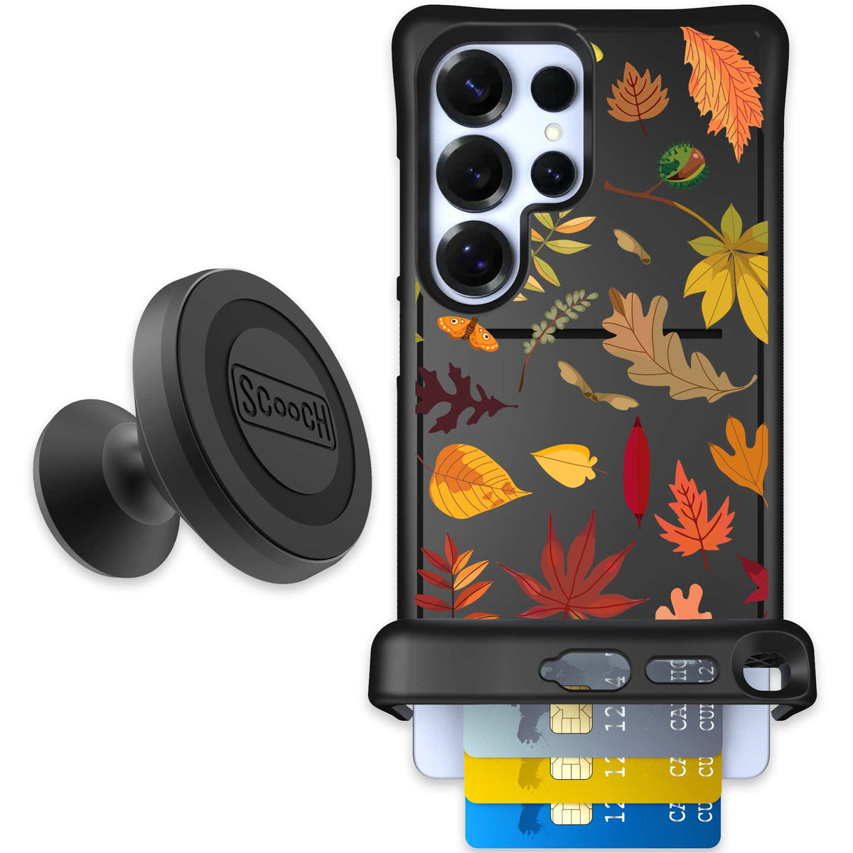Autumn Leaves multicolored fall foliage pattern on a charcoal scoochzza Wingmate case for Galaxy S25 Ultra - Starter Bundle