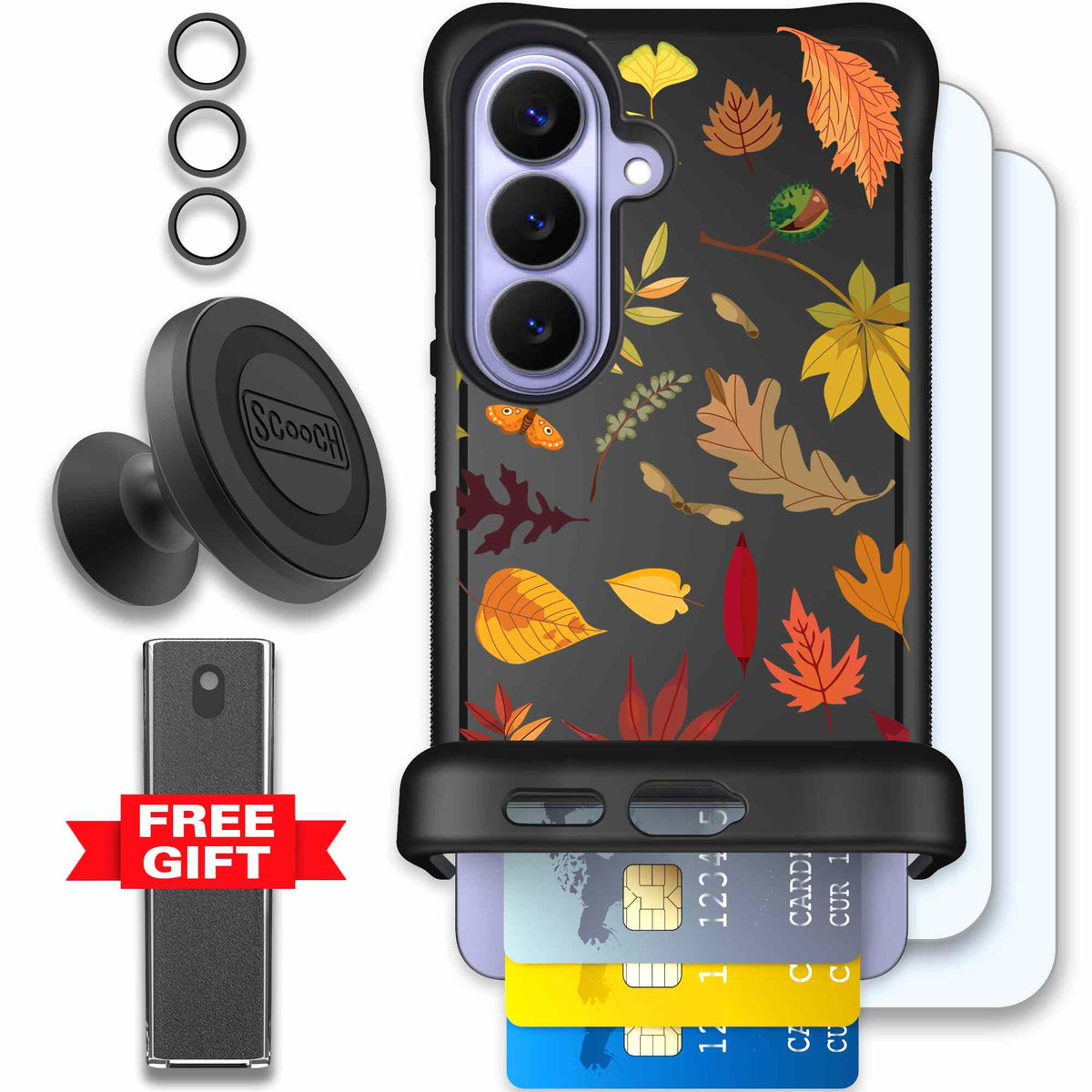 Autumn Leaves multicolored fall foliage pattern on a charcoal scoochzza Wingmate case for Galaxy S26 - Defender Bundle