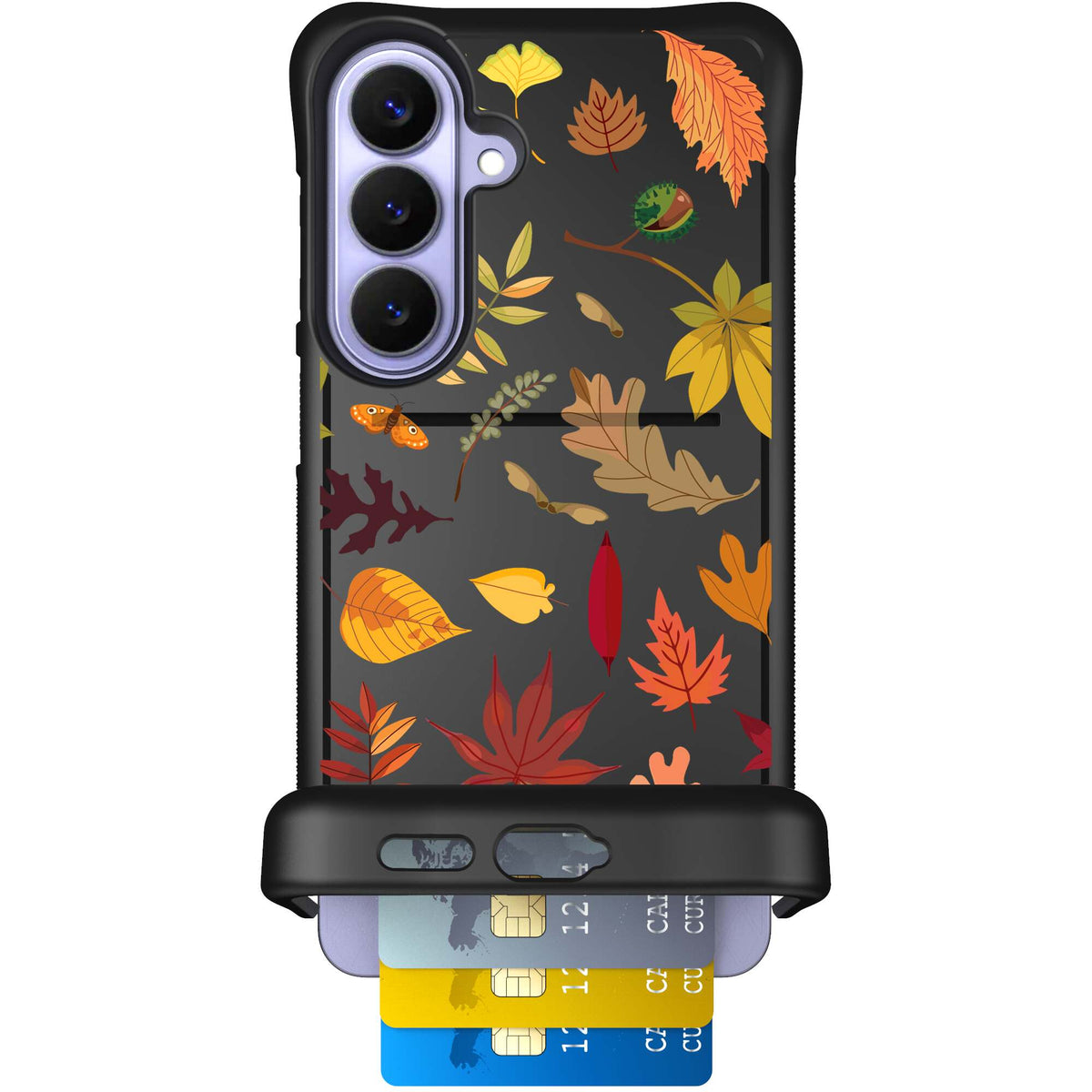 Autumn Leaves multicolored fall foliage pattern on a charcoal scoochzza Wingmate case for Galaxy S26+