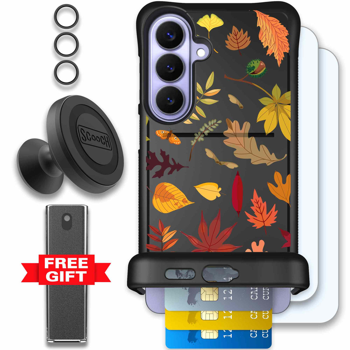Autumn Leaves multicolored fall foliage pattern on a charcoal scoochzza Wingmate case for Galaxy S26+ - Defender Bundle