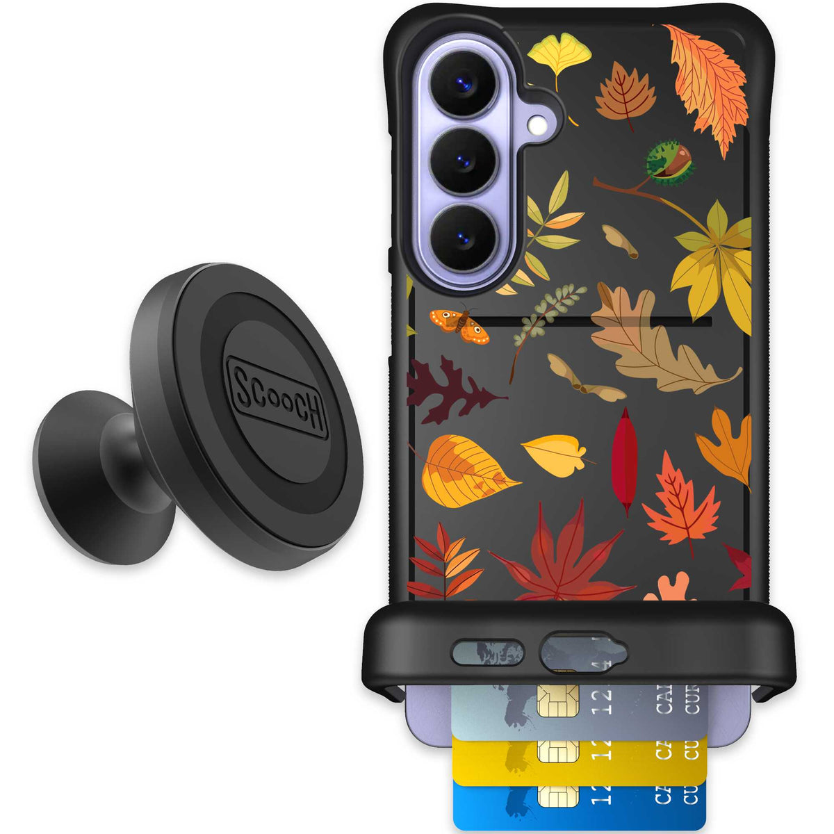 Autumn Leaves multicolored fall foliage pattern on a charcoal scoochzza Wingmate case for Galaxy S26+ - Starter Bundle