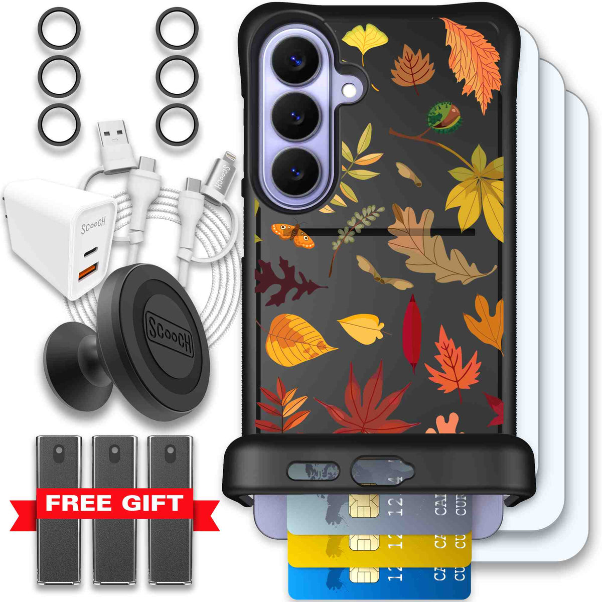 Autumn Leaves multicolored fall foliage pattern on a charcoal scoochzza Wingmate case for Galaxy S26+ - Ultimate Bundle