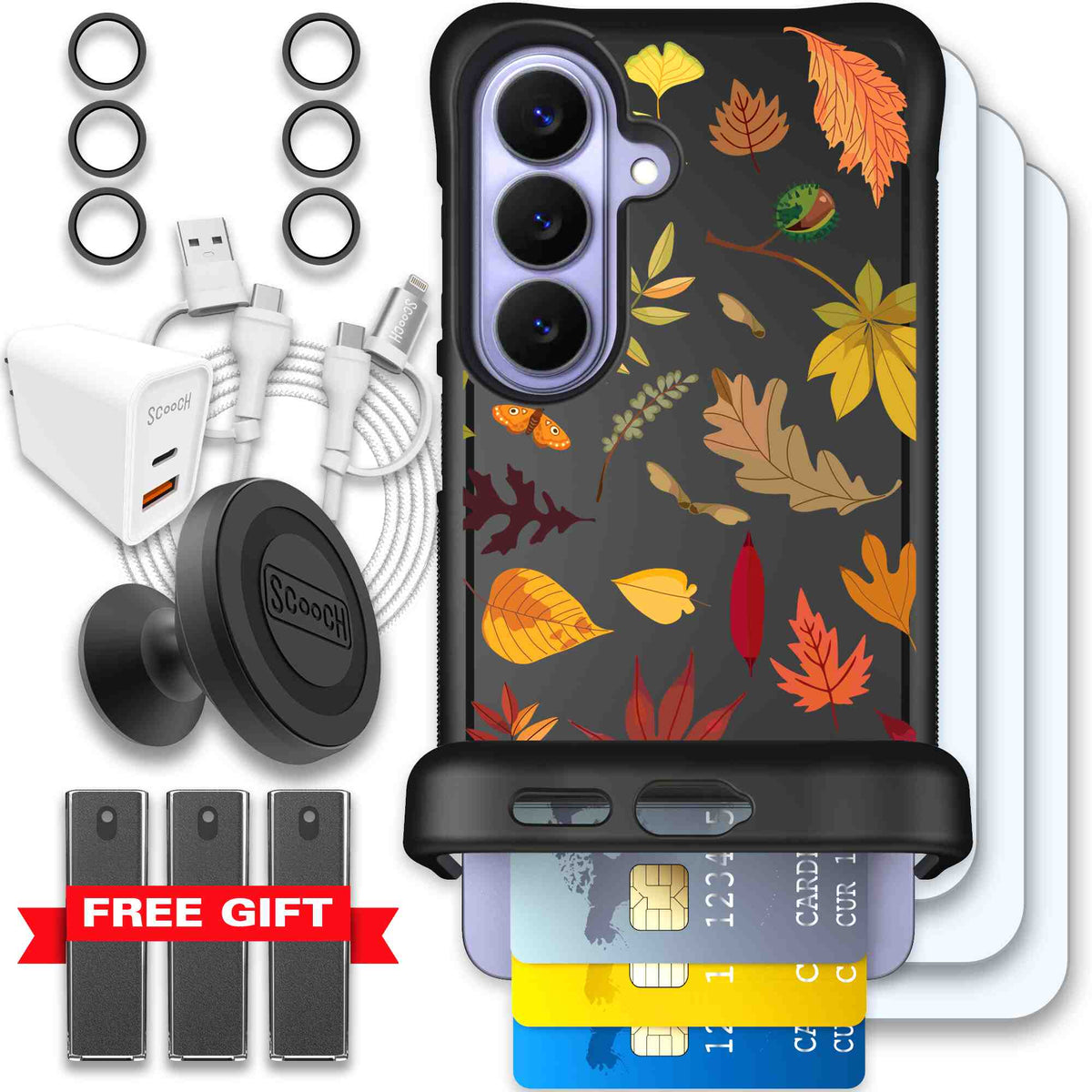 Autumn Leaves multicolored fall foliage pattern on a charcoal scoochzza Wingmate case for Galaxy S26 - Ultimate Bundle