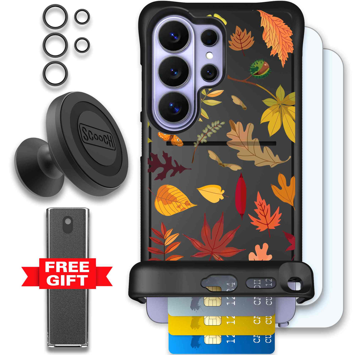 Autumn Leaves multicolored fall foliage pattern on a charcoal scoochzza Wingmate case for Galaxy S26 Ultra - Defender Bundle