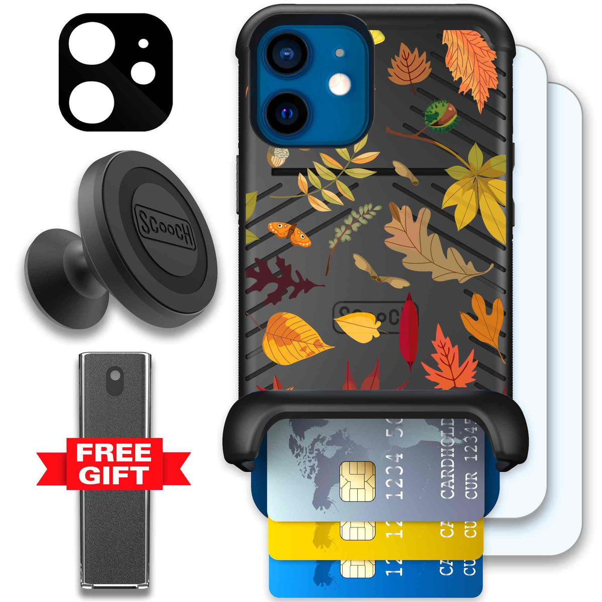 Autumn Leaves multicolored fall foliage pattern on a charcoal scoochzza Wingmate case for iPhone 12 mini - Defender Bundle