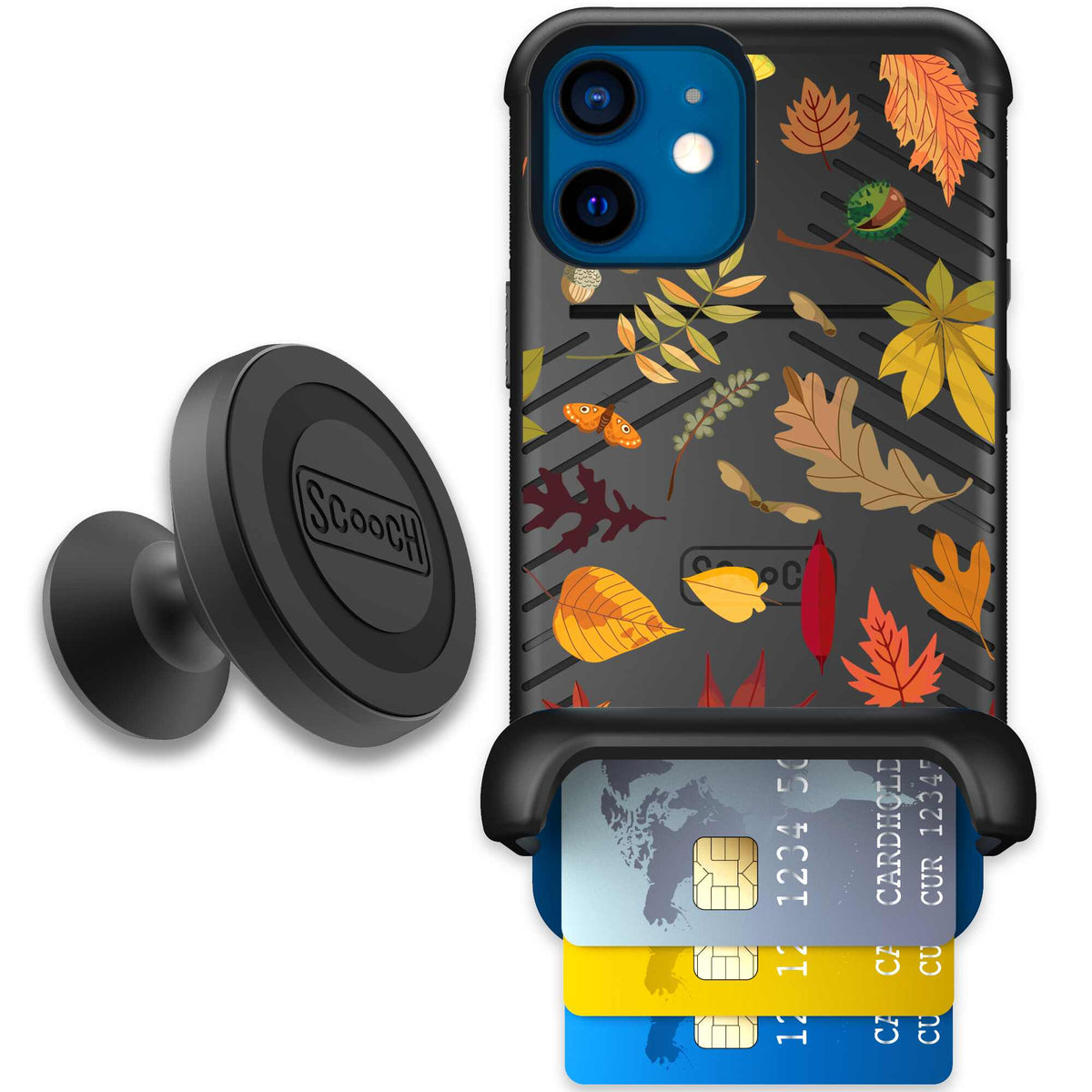 Autumn Leaves multicolored fall foliage pattern on a charcoal scoochzza Wingmate case for iPhone 12 mini - Starter Bundle