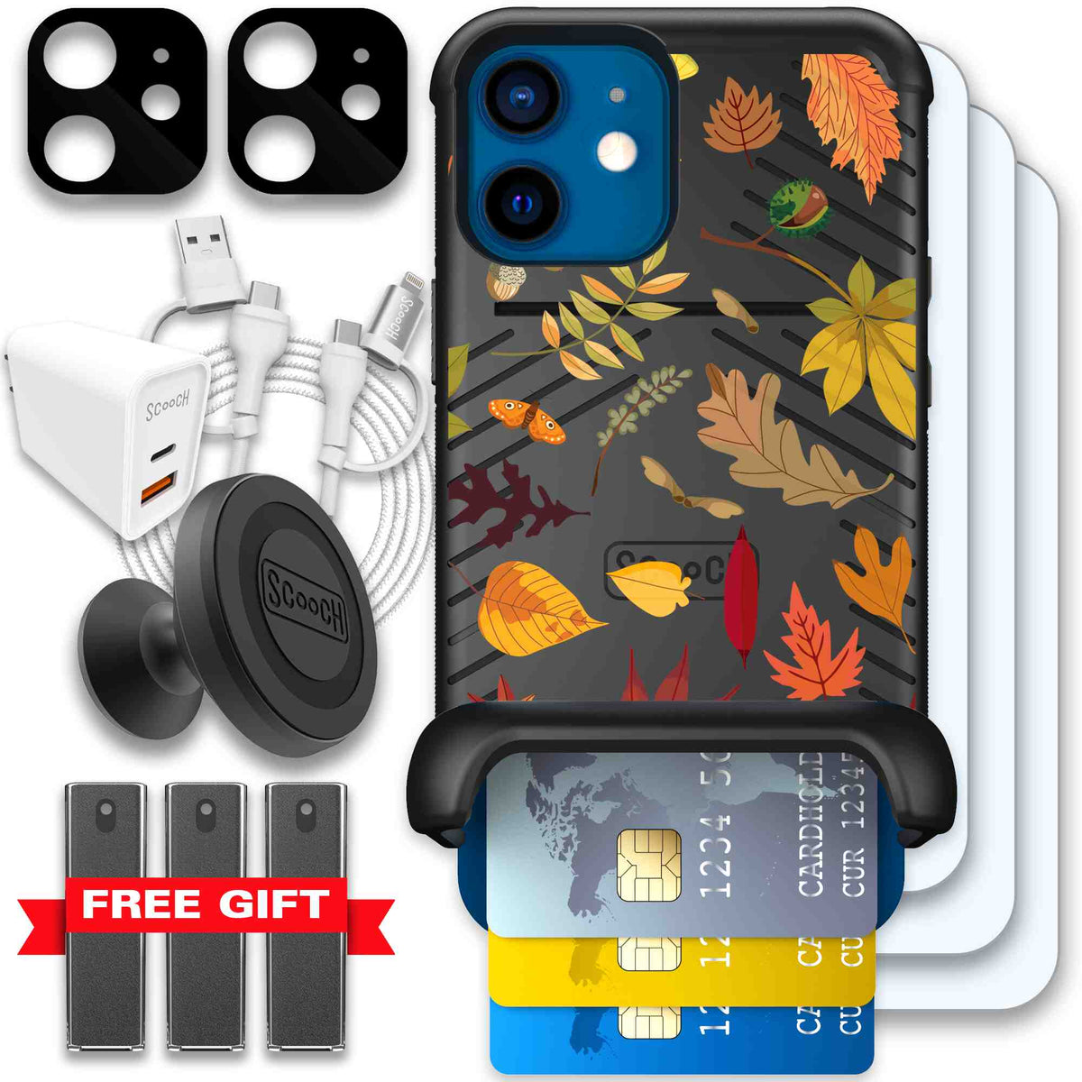 Autumn Leaves multicolored fall foliage pattern on a charcoal scoochzza Wingmate case for iPhone 12 mini - Ultimate Bundle