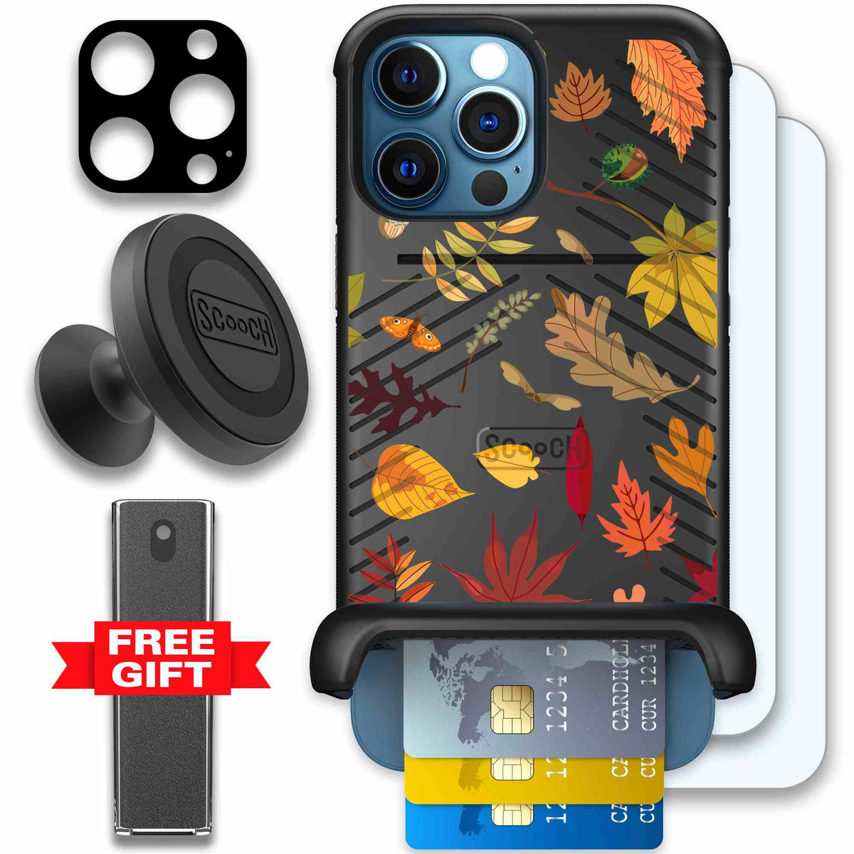 Autumn Leaves multicolored fall foliage pattern on a charcoal scoochzza Wingmate case for iPhone 12 Pro Max - Defender Bundle