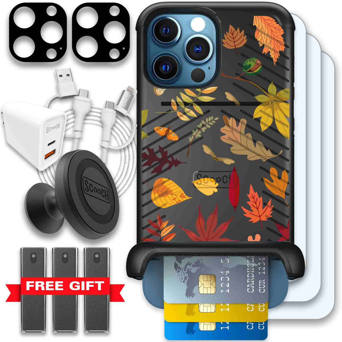 Autumn Leaves multicolored fall foliage pattern on a charcoal scoochzza Wingmate case for iPhone 12 Pro Max - Ultimate Bundle